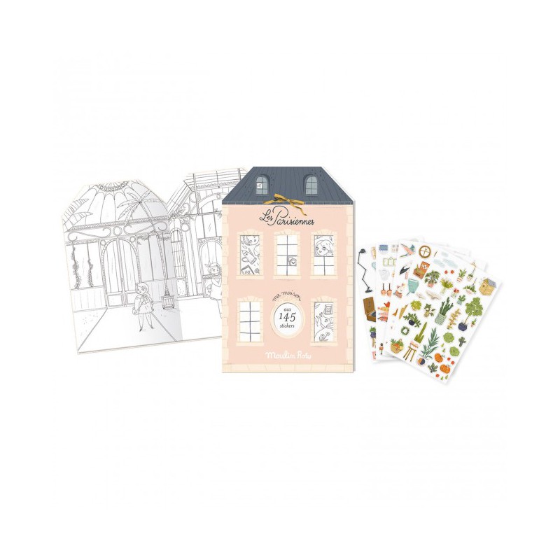 Livro de colorir com 145 autocolantes Les Parisiennes - Moulin Roty